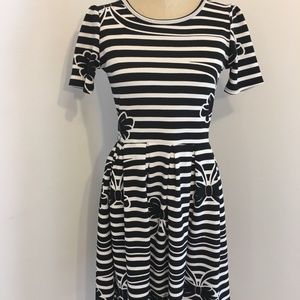 Lularoe Black White Bow Stripe Amelia Dress Vtg